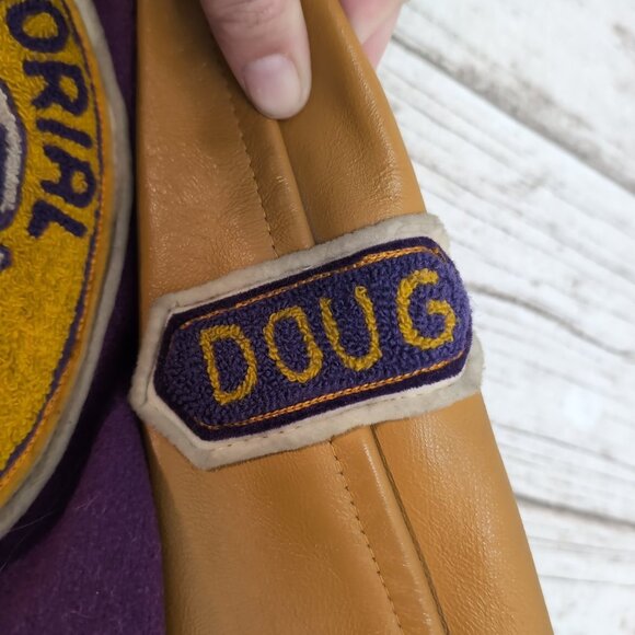 Vintage 1971 Varsity Letterman Jacket Purple Wool Leather Sleeves – Men’s 38 - Picture 6 of 13